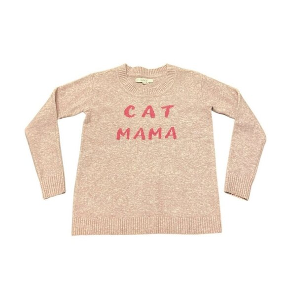 Loft Crew Neck Sweater XS Cat Mama Pink Pullover Top - Picture 1 of 6